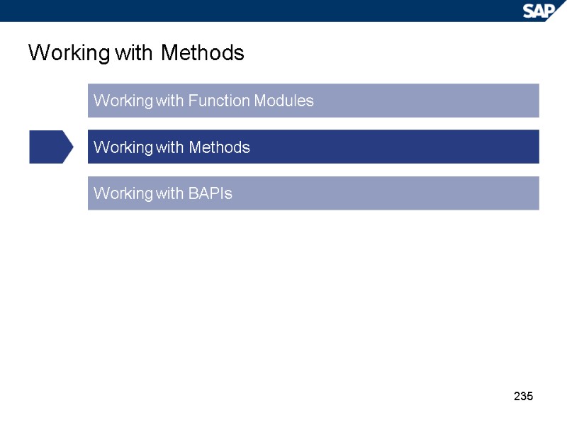 235 Working with Methods Working with Function Modules Working with Methods Working with BAPIs